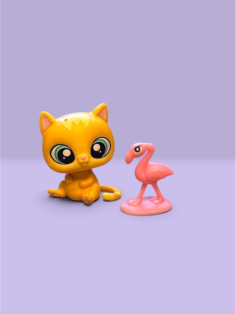 Littlest Pet Shop LPS Orange Cat Fuzzy Gumbopaws #294 with Flamingo #800